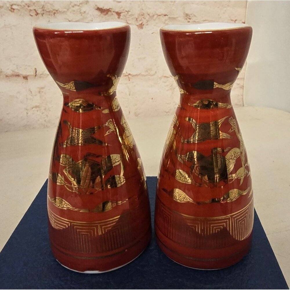 Vintage Japanese Kutani Ware Porcelain 5" Sake Bottle Red Tokkuri Phoenix - Picture 6 of 7